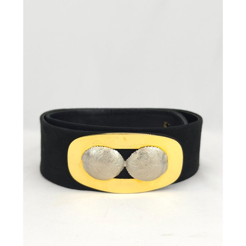 Vintage 1980s Abbe' Creation Suede & Metal Belt Leaves Leaf Gold Tone Size Med‎